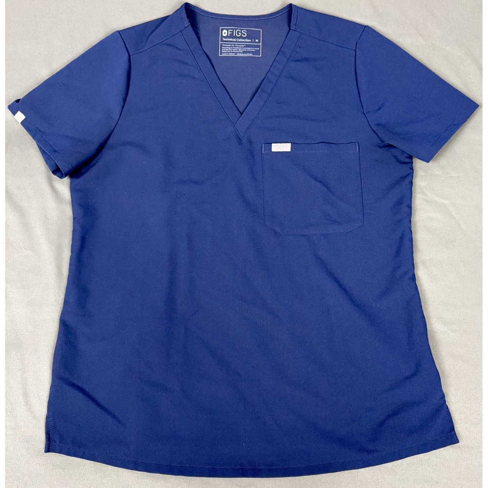 FIGS Catarina Scrub Top Womens Medium Navy Blue V-Neck One Pocket FW1000